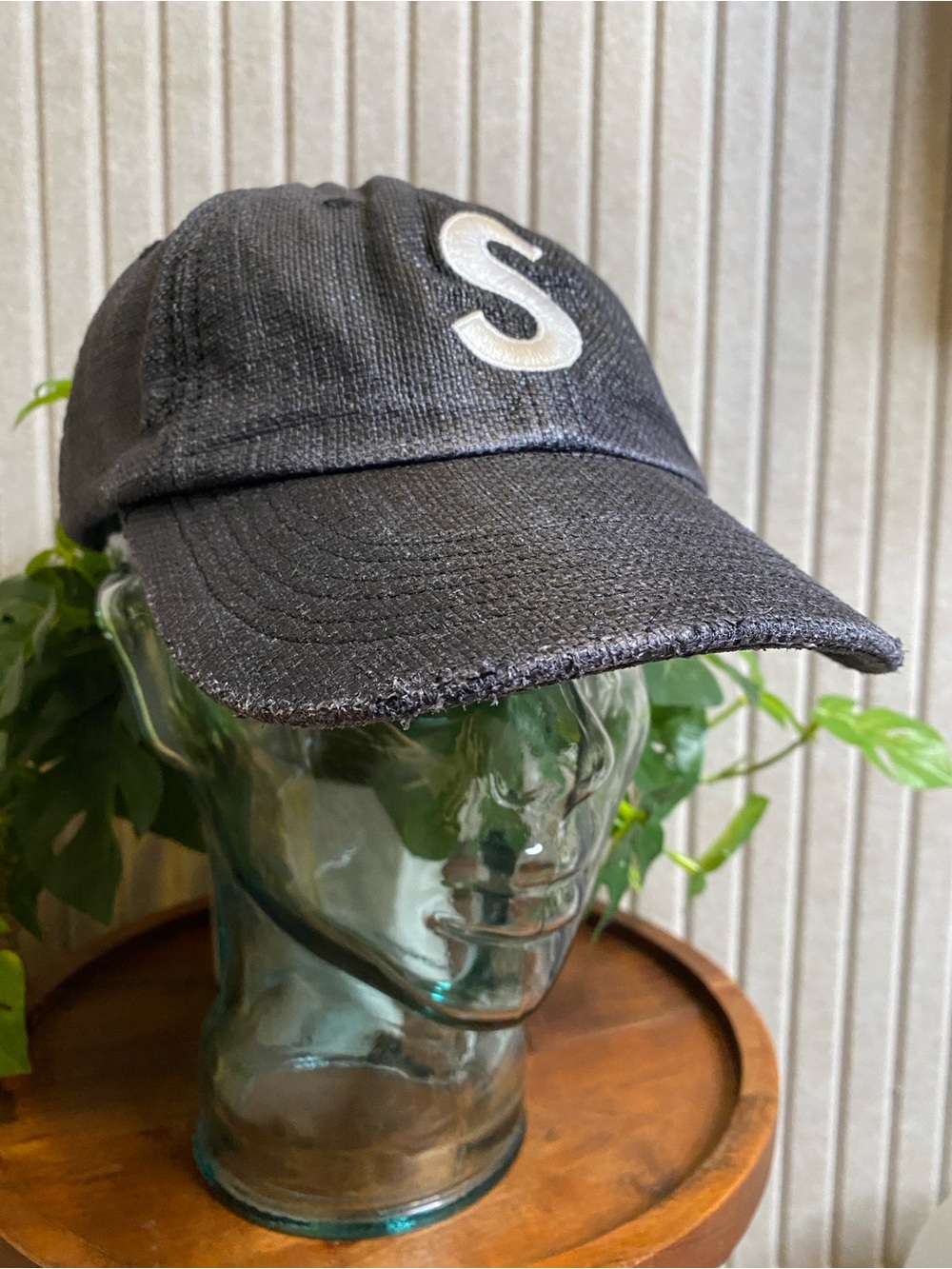 Supreme Washed Chambray S Logo 6-Panel Black Hat Cap Made In USA